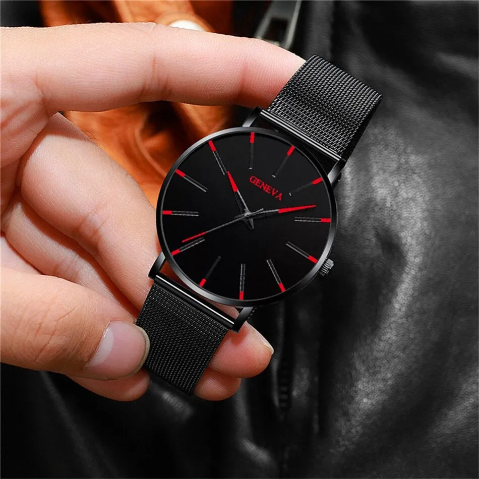 3pcs Set Fashion Mens Simple Watches Men Business Stainless Steel Mesh Belt Quartz Watch Male Necklace Bracelet Wristwatch