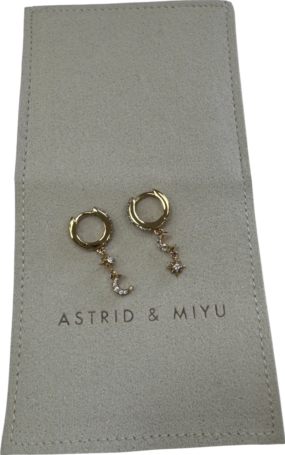 Astrid & Miyu Yellow 18k Gold Plated Silver Celestial Star And Moon Drop Hoop Earrings