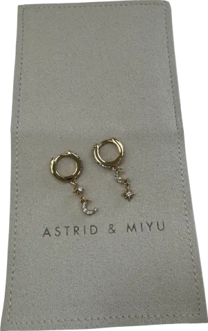 Astrid & Miyu Yellow 18k Gold Plated Silver Celestial Star And Moon Drop Hoop Earrings