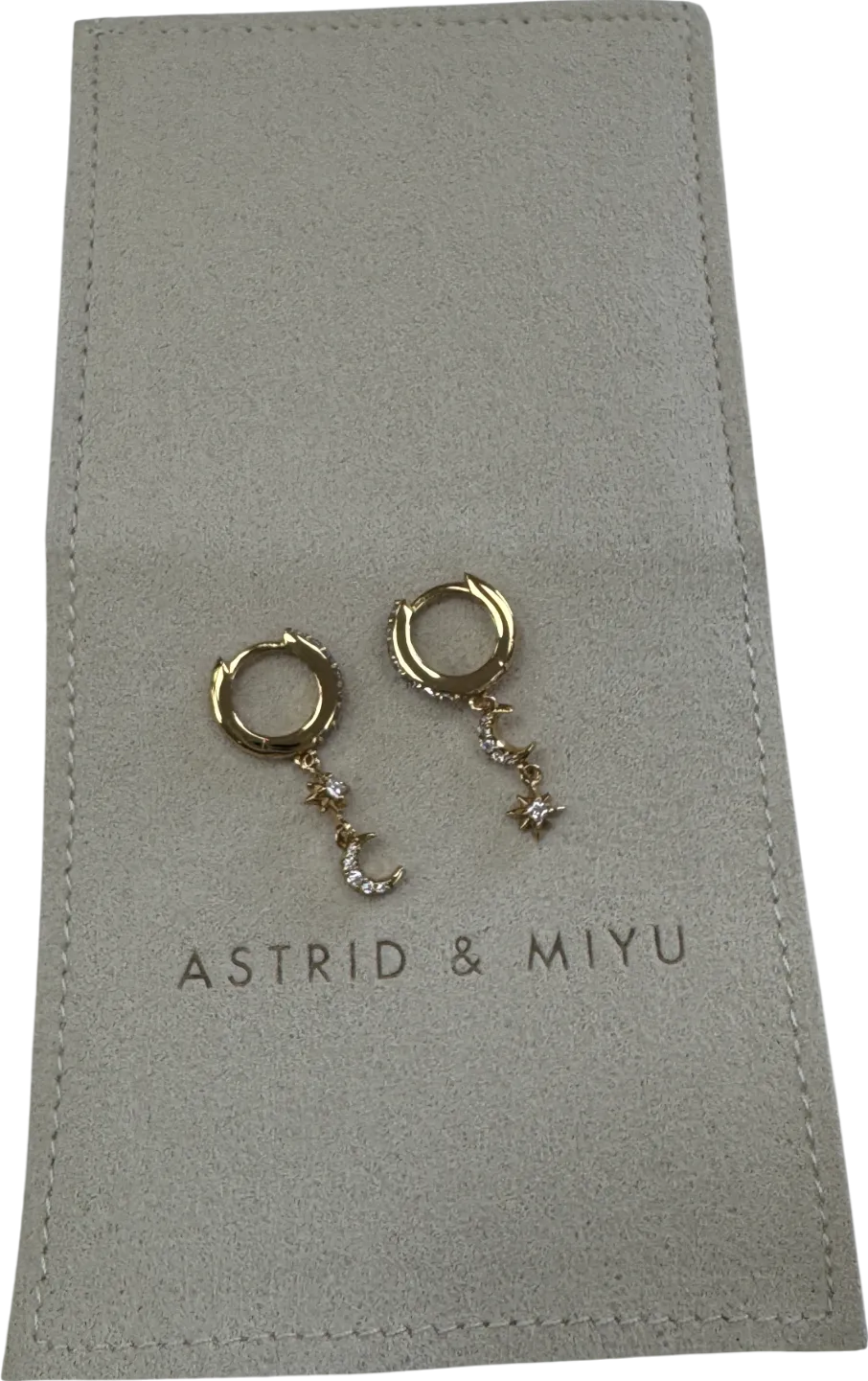 Astrid & Miyu Yellow 18k Gold Plated Silver Celestial Star And Moon Drop Hoop Earrings