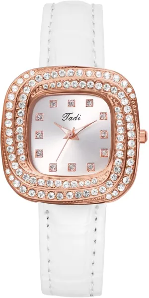 Avaner Women's Leather Square Watches: Slim Strap Rhinestones Bracelet Analog Quartz Ladies Elegant Wrist Watches