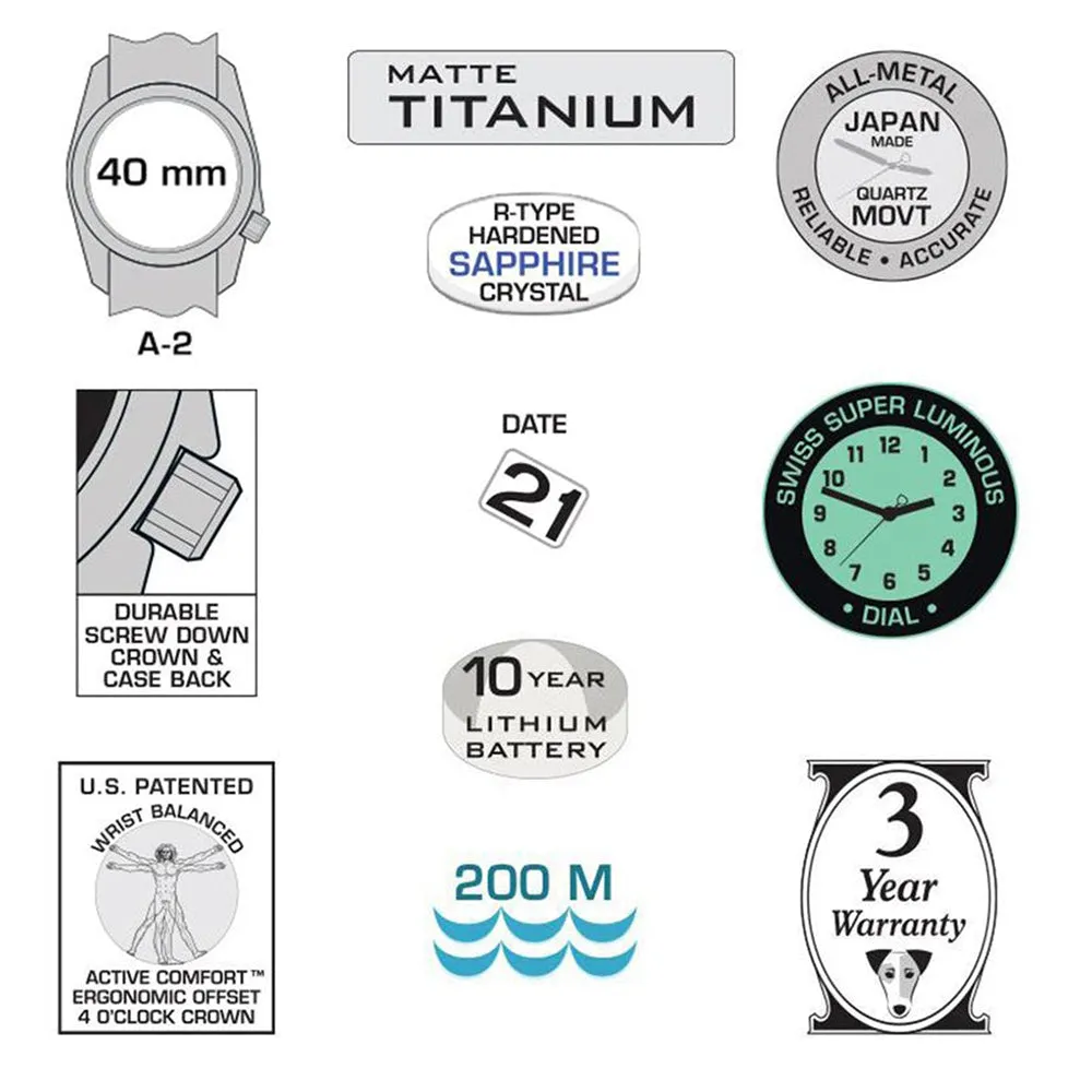 Bertucci Mens A-2T Original Classics Titanium Case and Black Nylon Strap Black Dial Silver Watch - 12086