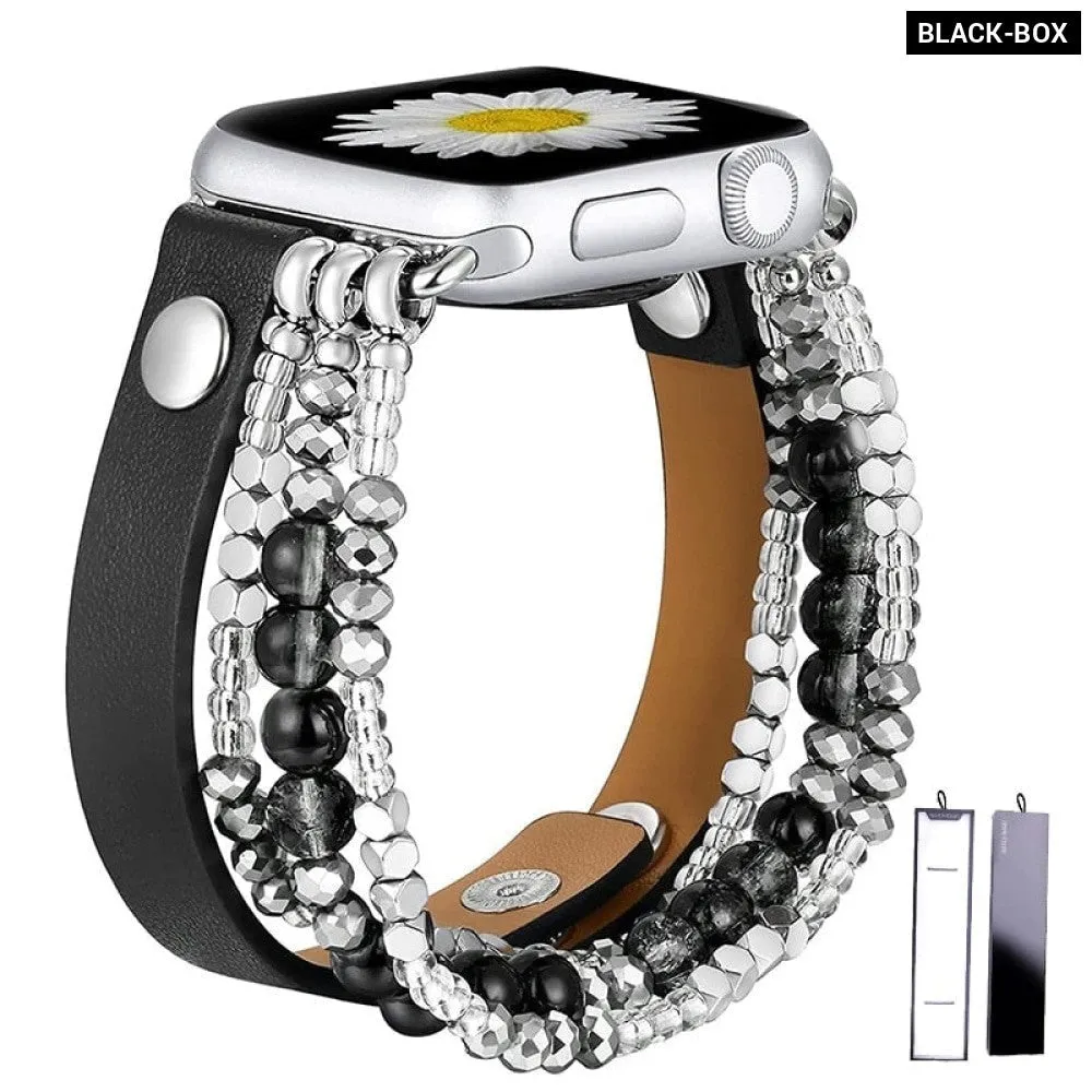 Elastic Beaded Leather Strap for Apple Iwatch