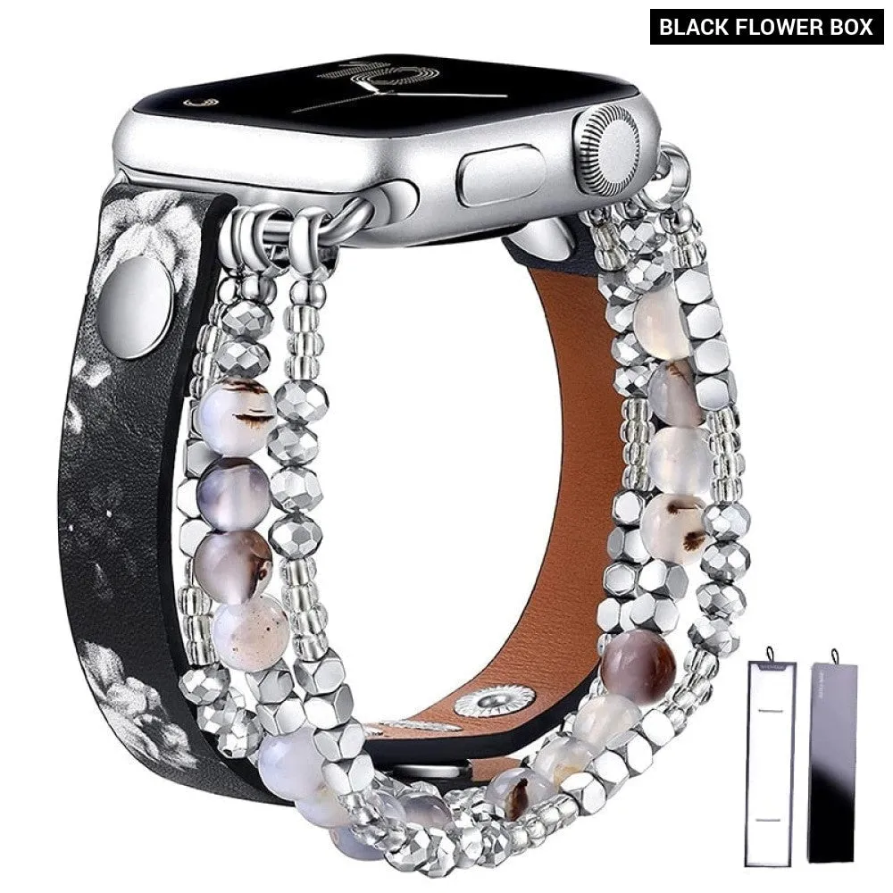 Elastic Beaded Leather Strap for Apple Iwatch