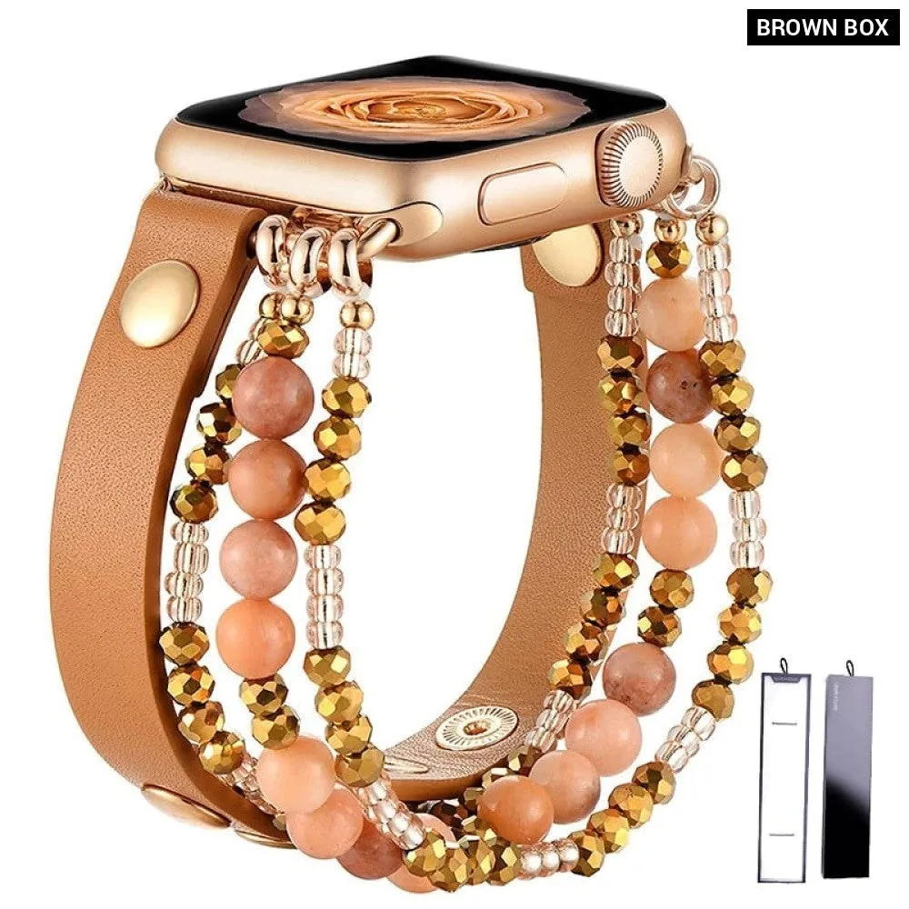 Elastic Beaded Leather Strap for Apple Iwatch