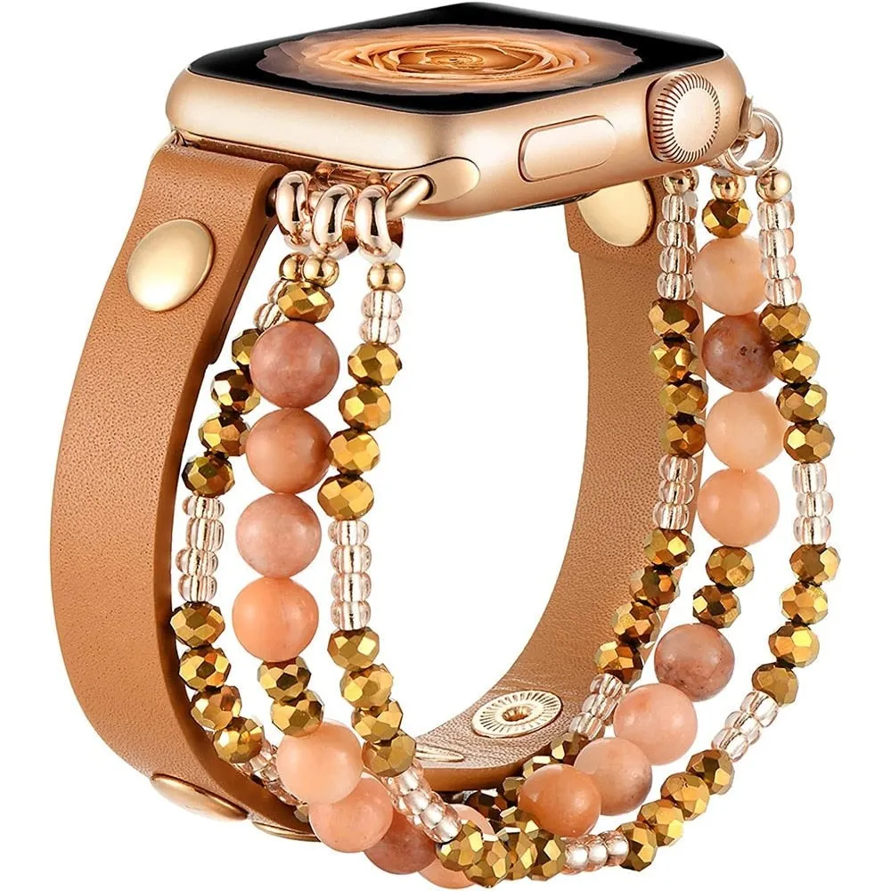 Elastic Beaded Leather Strap for Apple Iwatch