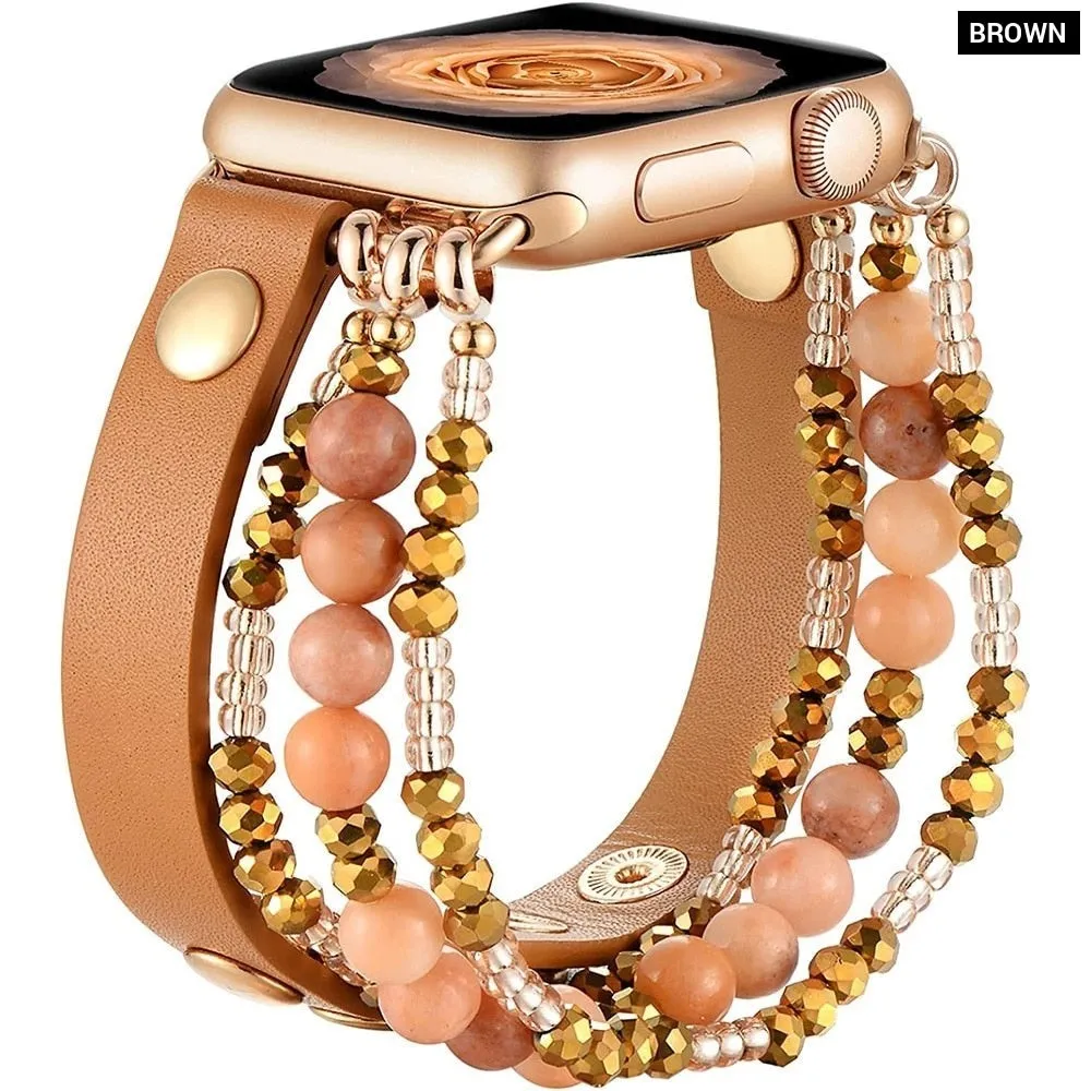 Elastic Beaded Leather Strap for Apple Iwatch