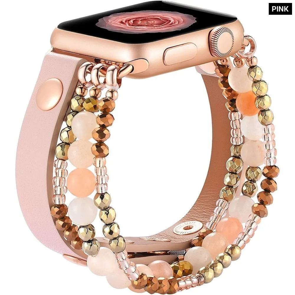 Elastic Beaded Leather Strap for Apple Iwatch