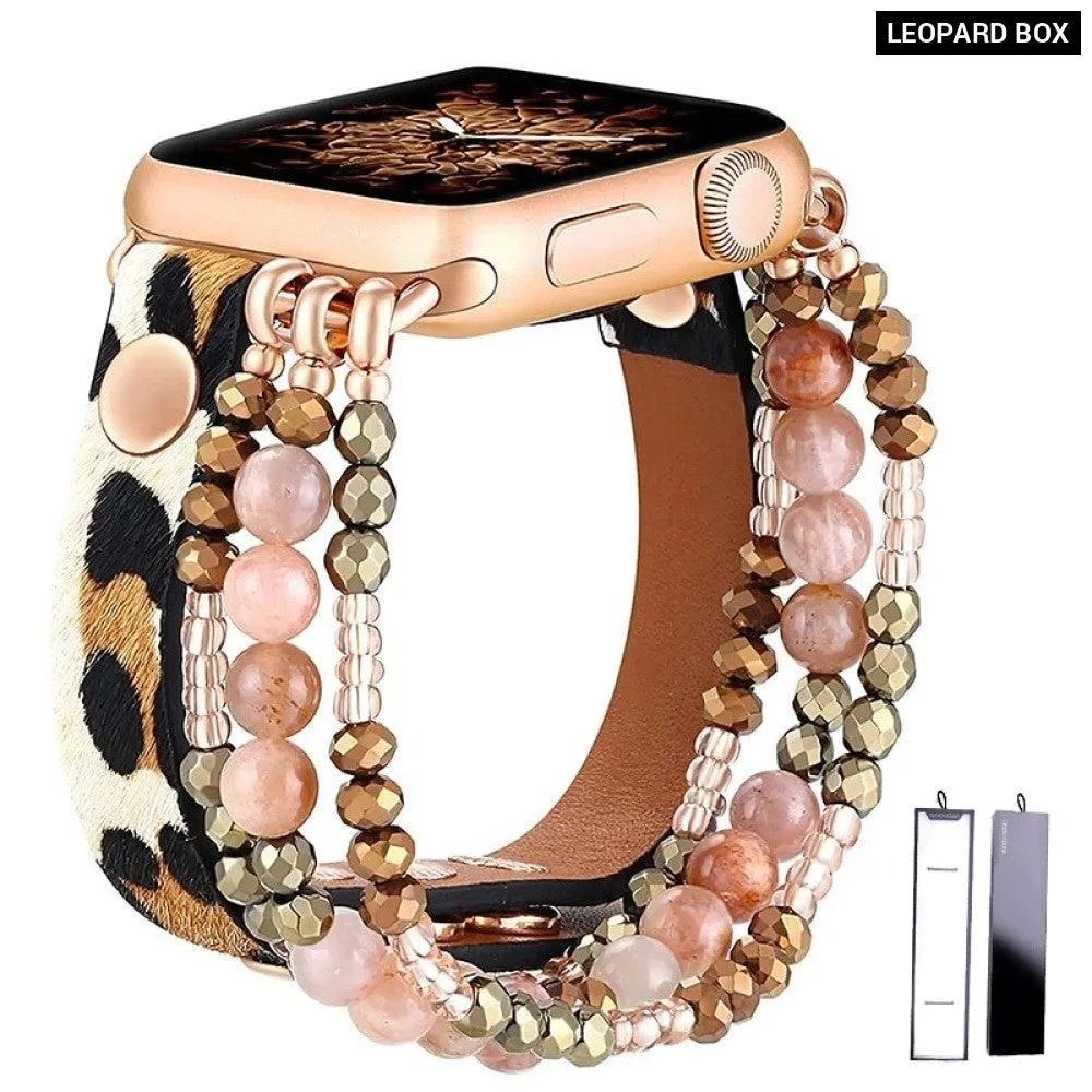 Elastic Beaded Leather Strap for Apple Iwatch