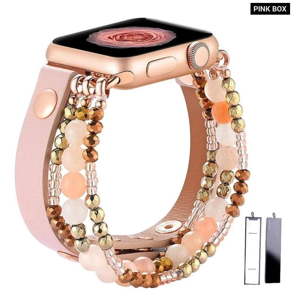 Elastic Beaded Leather Strap for Apple Iwatch