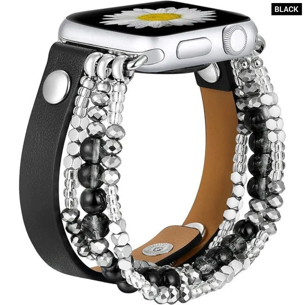 Elastic Beaded Leather Strap for Apple Iwatch