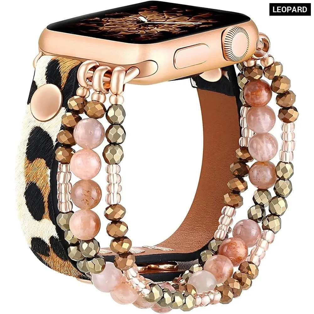 Elastic Beaded Leather Strap for Apple Iwatch
