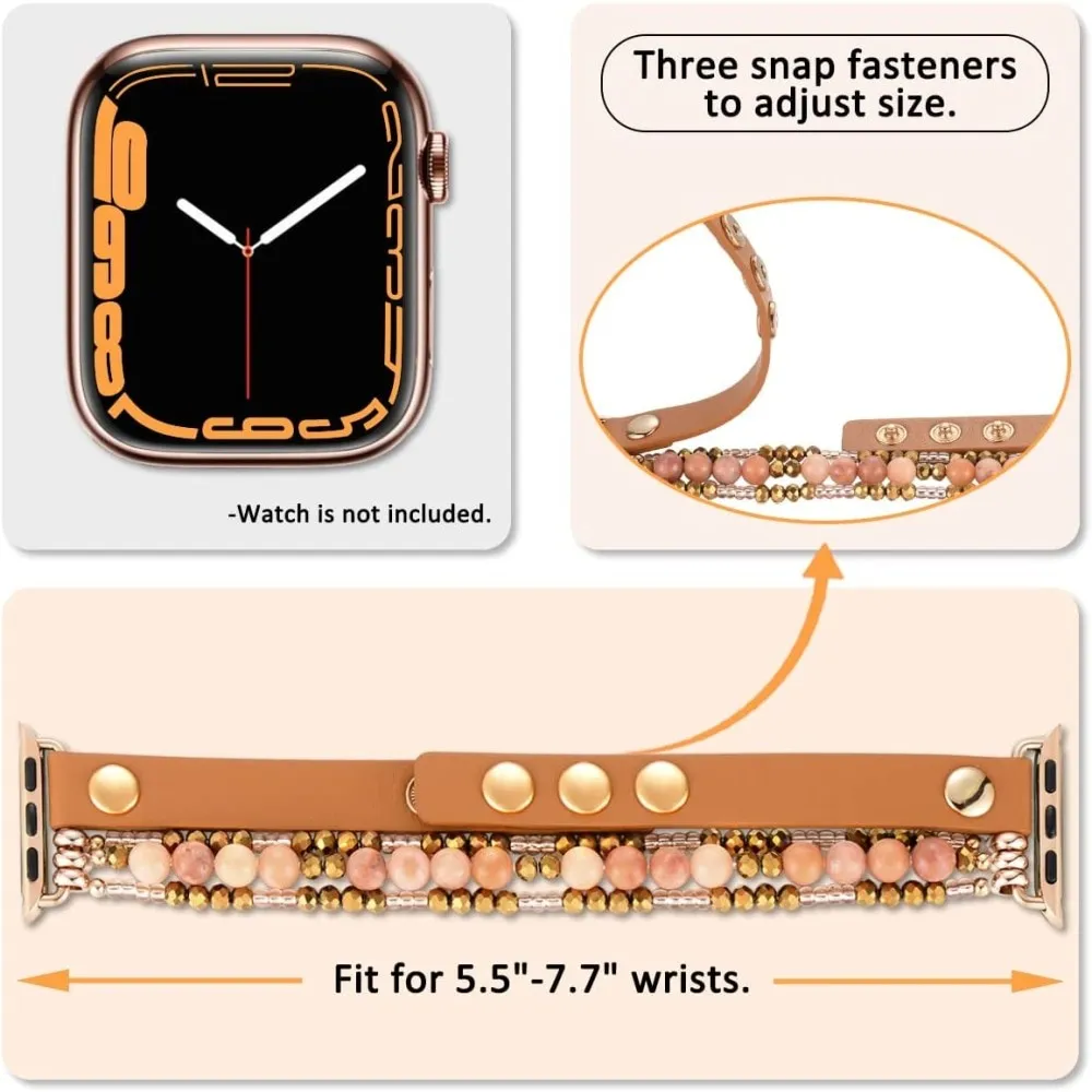 Elastic Beaded Leather Strap for Apple Iwatch