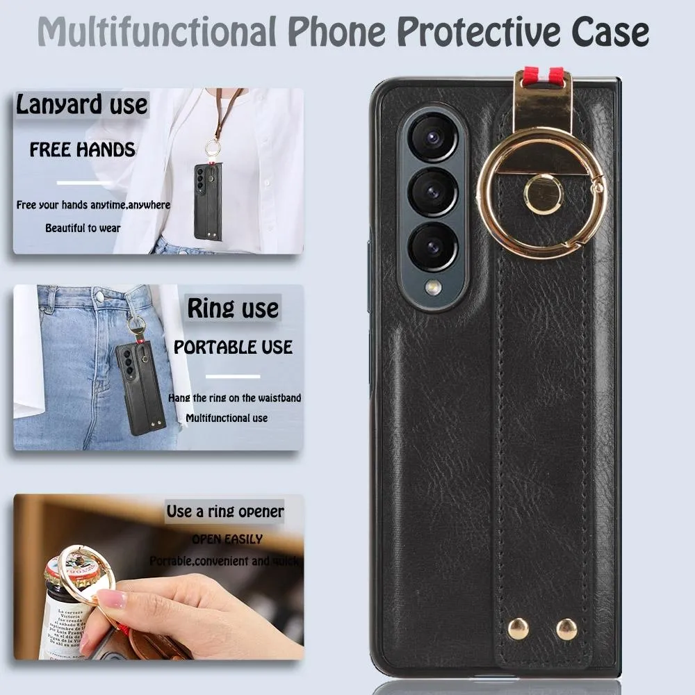 For Samsung Galaxy z Fold4 5G Leather Wristband Phone Case - Back Cover