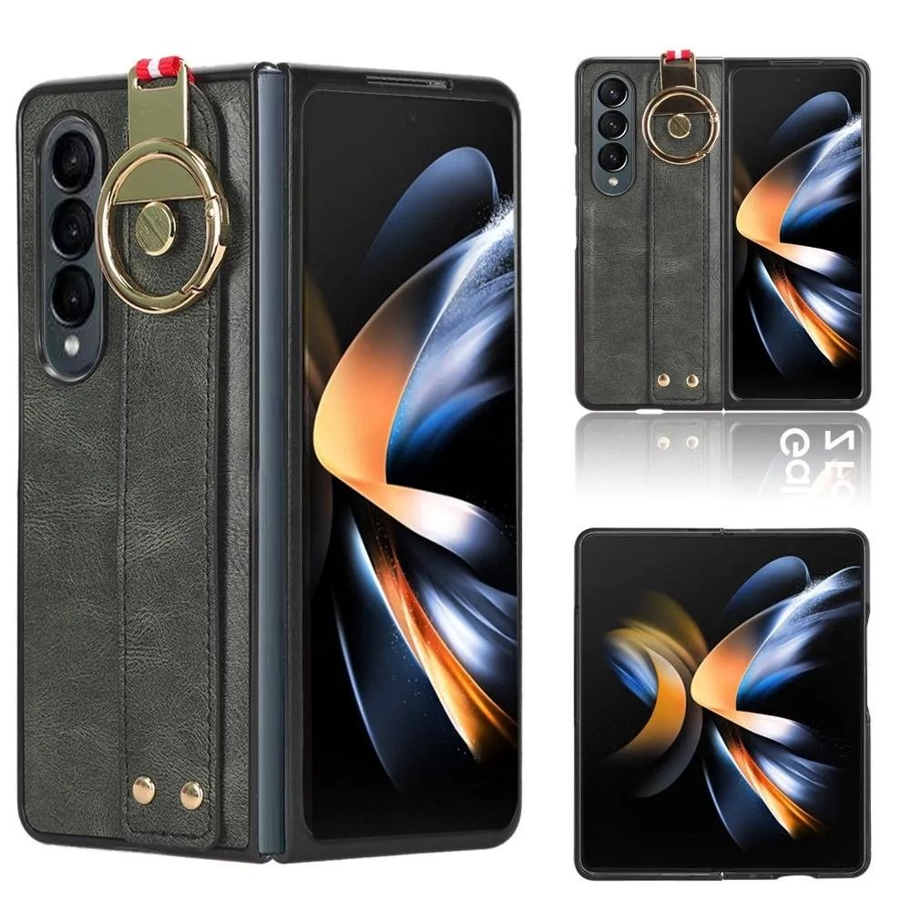 For Samsung Galaxy z Fold4 5G Leather Wristband Phone Case - Back Cover
