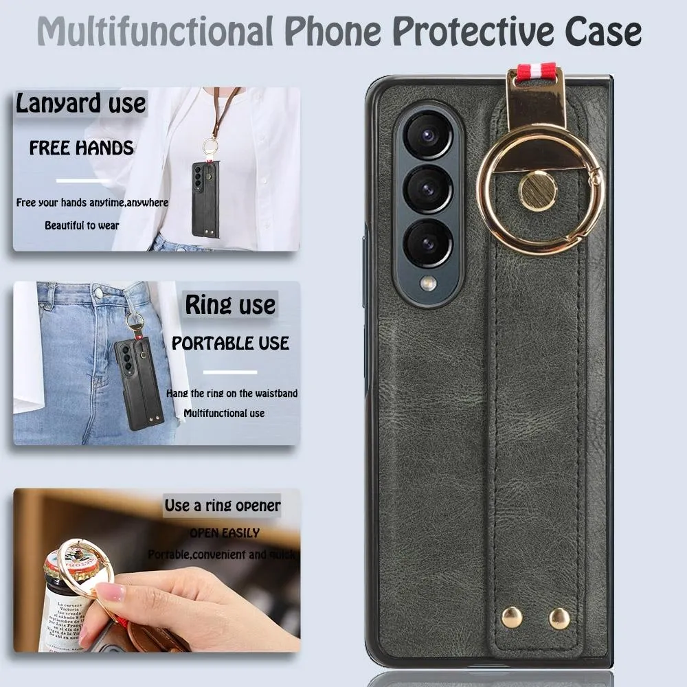 For Samsung Galaxy z Fold4 5G Leather Wristband Phone Case - Back Cover