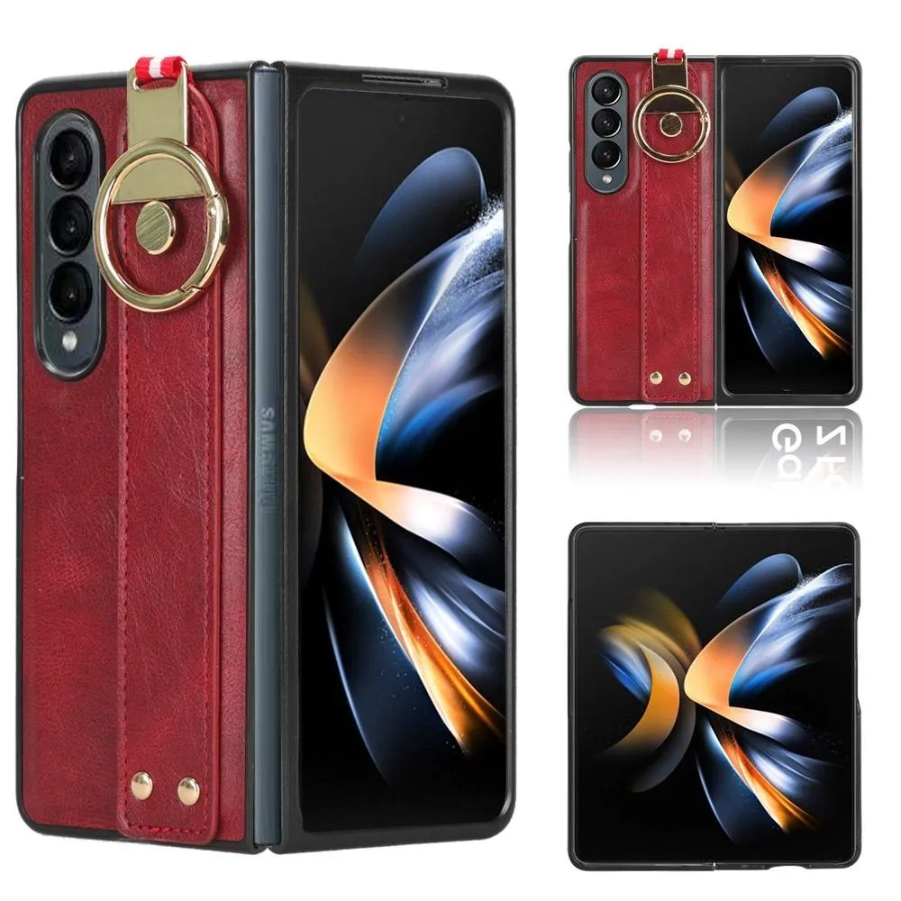 For Samsung Galaxy z Fold4 5G Leather Wristband Phone Case - Back Cover