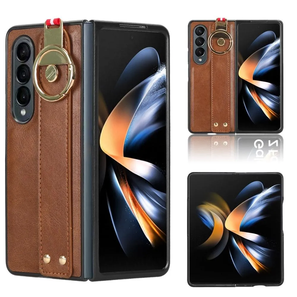 For Samsung Galaxy z Fold4 5G Leather Wristband Phone Case - Back Cover