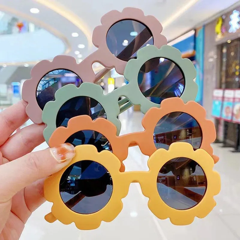 New Tire Flower Round Frame Sun Glasses Cute Decorative for Girls Boys Children Kids Outdoor Sun Protection Eyeglasses