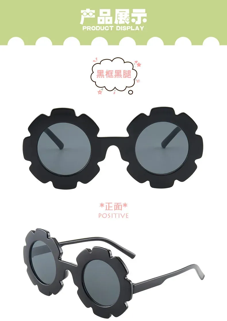 New Tire Flower Round Frame Sun Glasses Cute Decorative for Girls Boys Children Kids Outdoor Sun Protection Eyeglasses