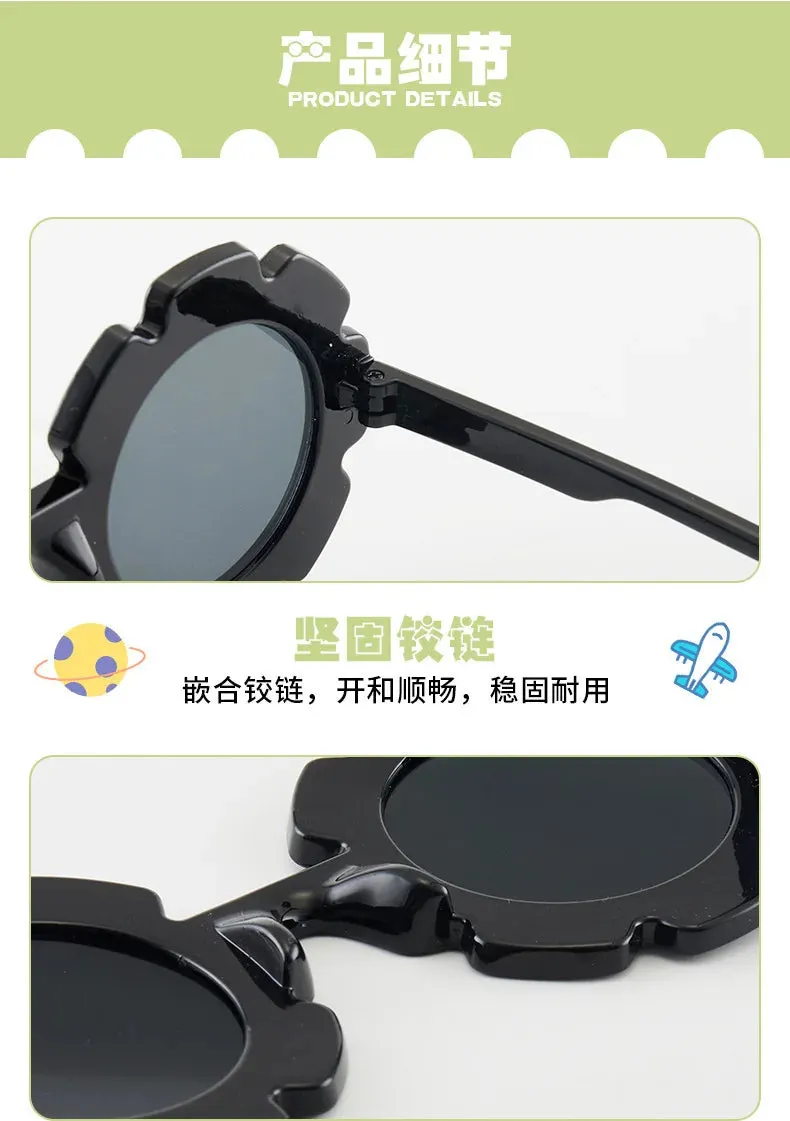 New Tire Flower Round Frame Sun Glasses Cute Decorative for Girls Boys Children Kids Outdoor Sun Protection Eyeglasses