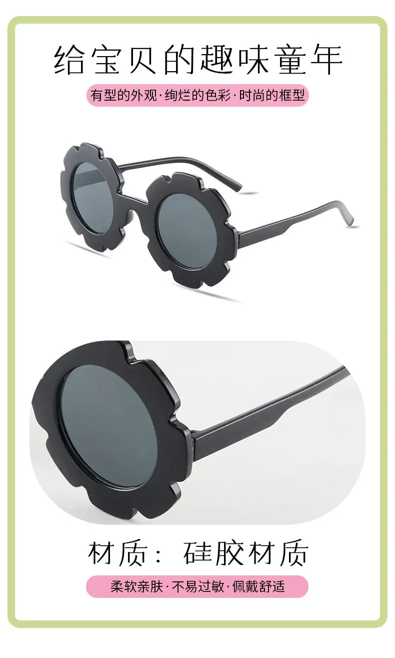 New Tire Flower Round Frame Sun Glasses Cute Decorative for Girls Boys Children Kids Outdoor Sun Protection Eyeglasses
