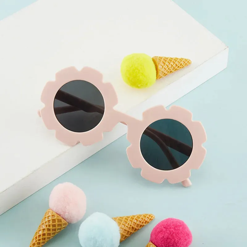 New Tire Flower Round Frame Sun Glasses Cute Decorative for Girls Boys Children Kids Outdoor Sun Protection Eyeglasses