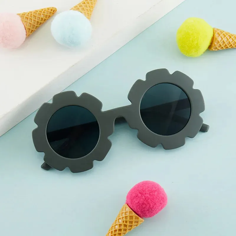 New Tire Flower Round Frame Sun Glasses Cute Decorative for Girls Boys Children Kids Outdoor Sun Protection Eyeglasses
