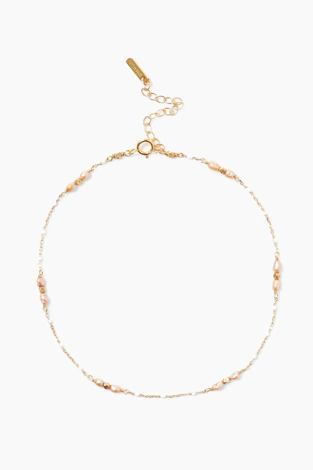Pearl and White Enamel Bead Anklet