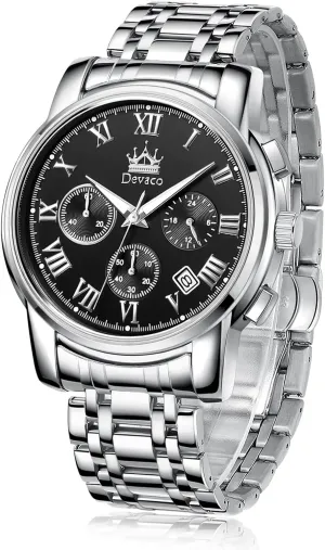 Quartz Mens Watches Stainless Steel Waterproof Watches for Men,Night Light Calendar Chronograph Watch for Men