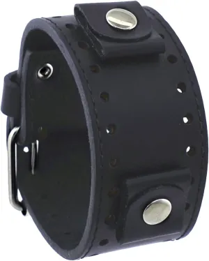 REV BOSS Series Lug Width Wide Black Leather Strap Cuff Watch Band - BOS-K 22mm