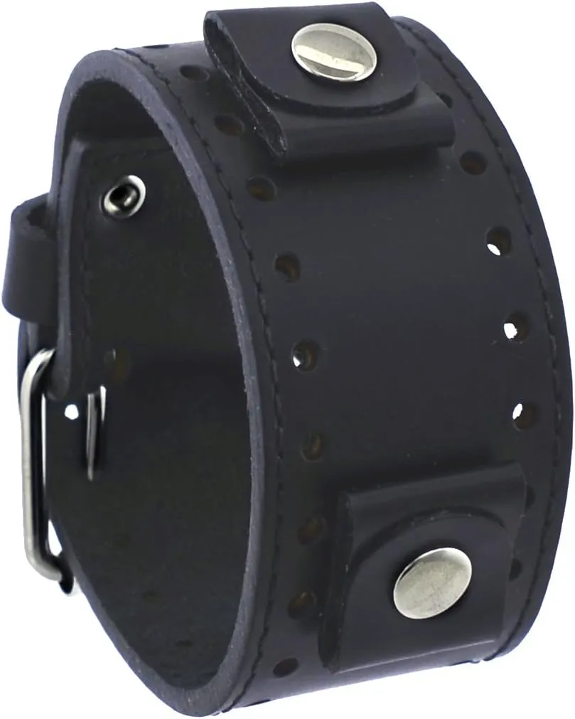 REV BOSS Series Lug Width Wide Black Leather Strap Cuff Watch Band - BOS-K 22mm