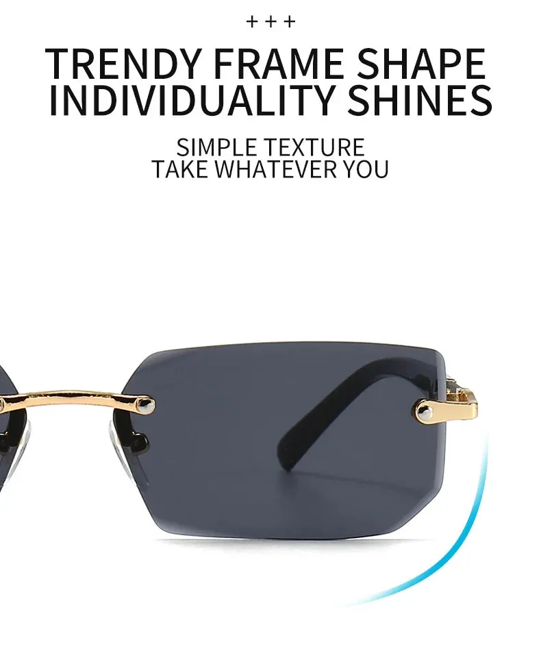 Rimless Sunglasses Rectangle Fashion Popular Women Men Shades Small Square Sun Glasses For Female male Summer Traveling Oculos