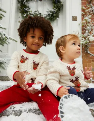 Rudolph Pom Pom Jumper-Ecru Marl