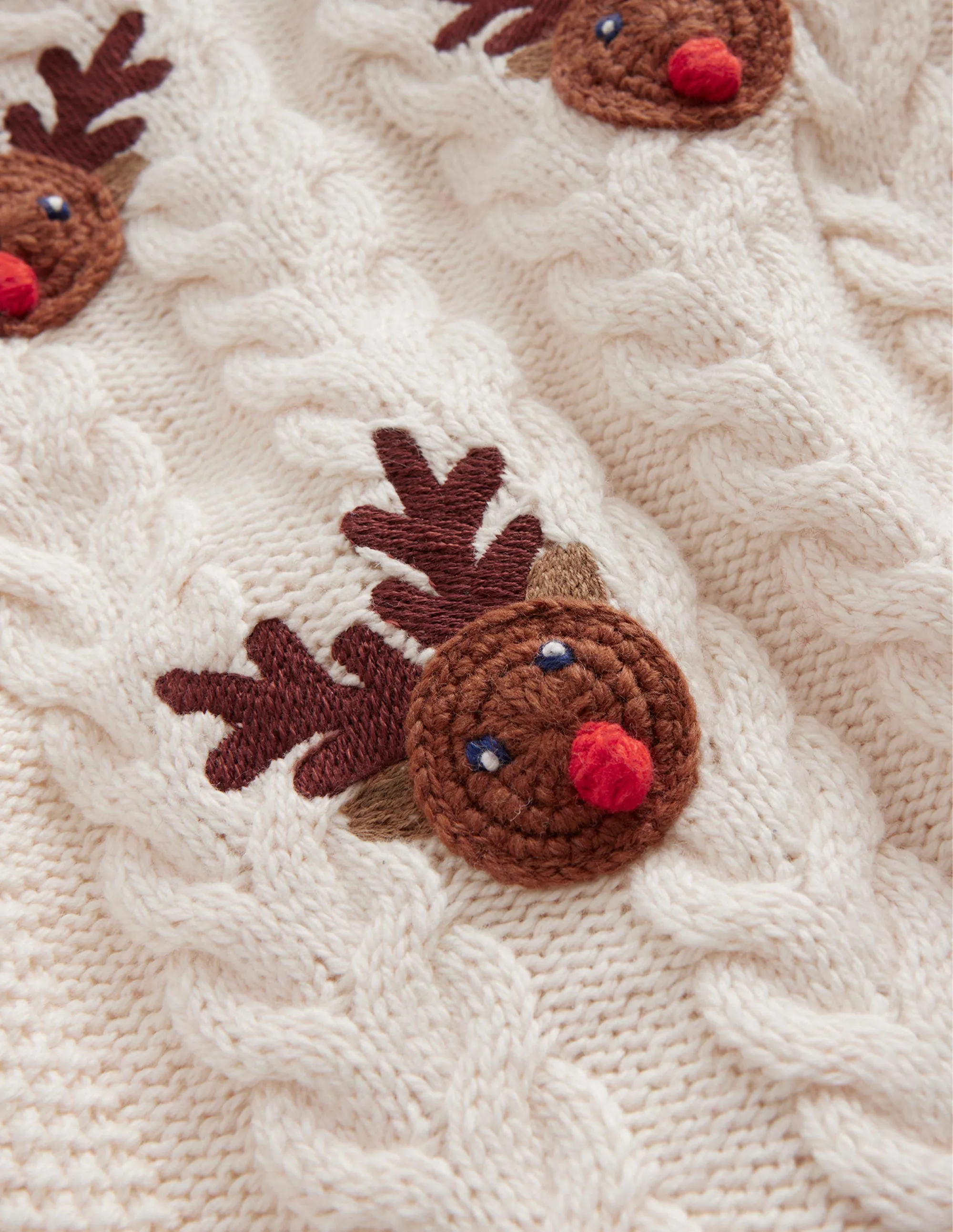Rudolph Pom Pom Jumper-Ecru Marl