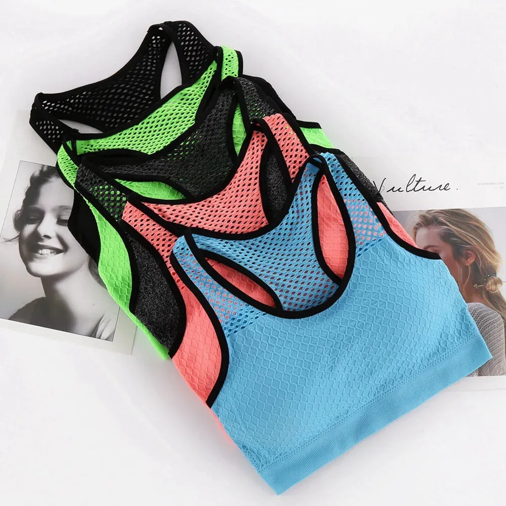 Seamless Mesh Sports Bra - Shockproof Yoga Top